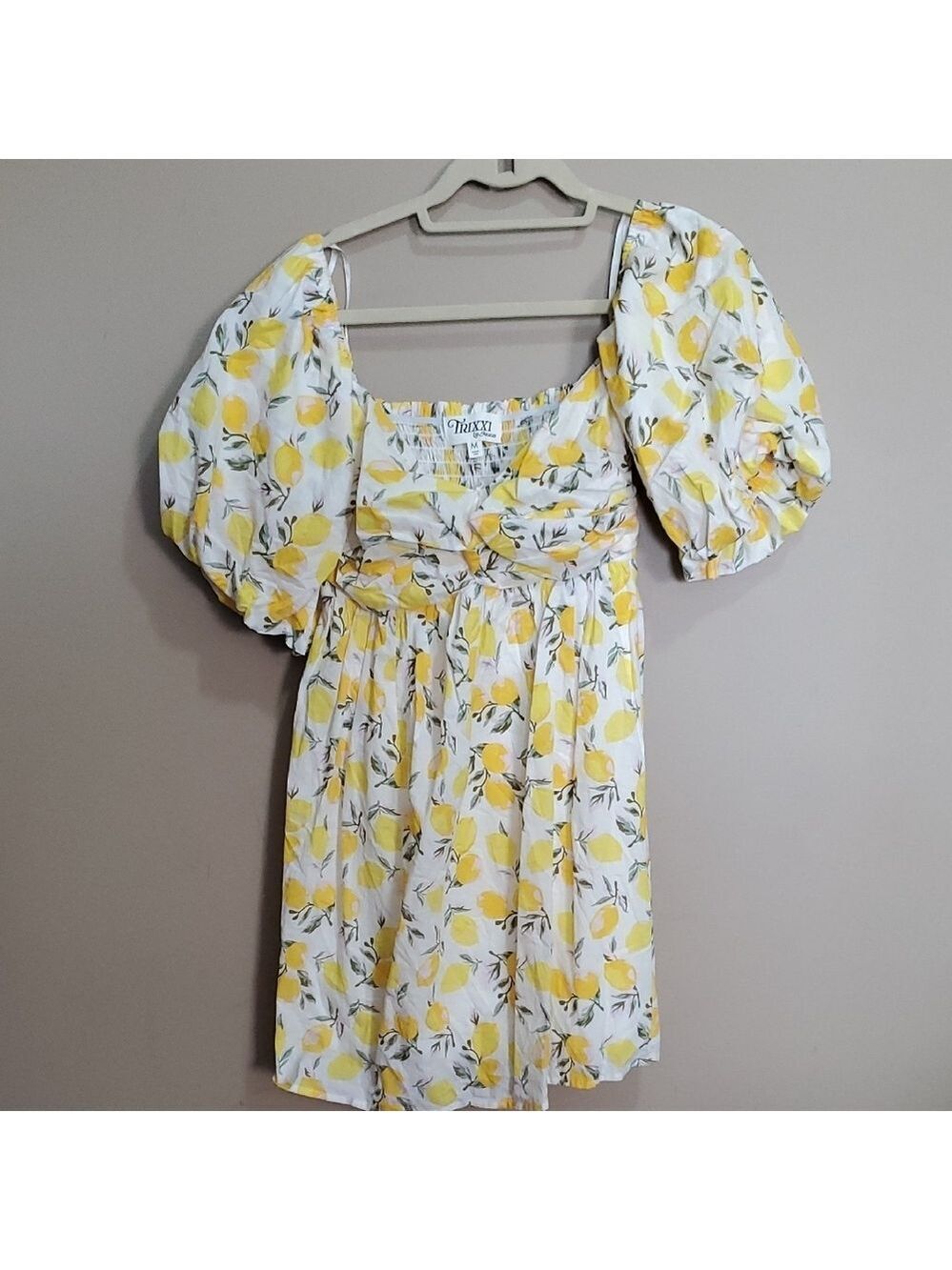 Trixxi Lemon Print Dress With Puff Shoulders Size Medium